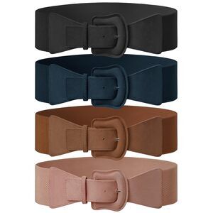 7253 4 Pack Suede Womens Elastic Wide Belts For Dresses